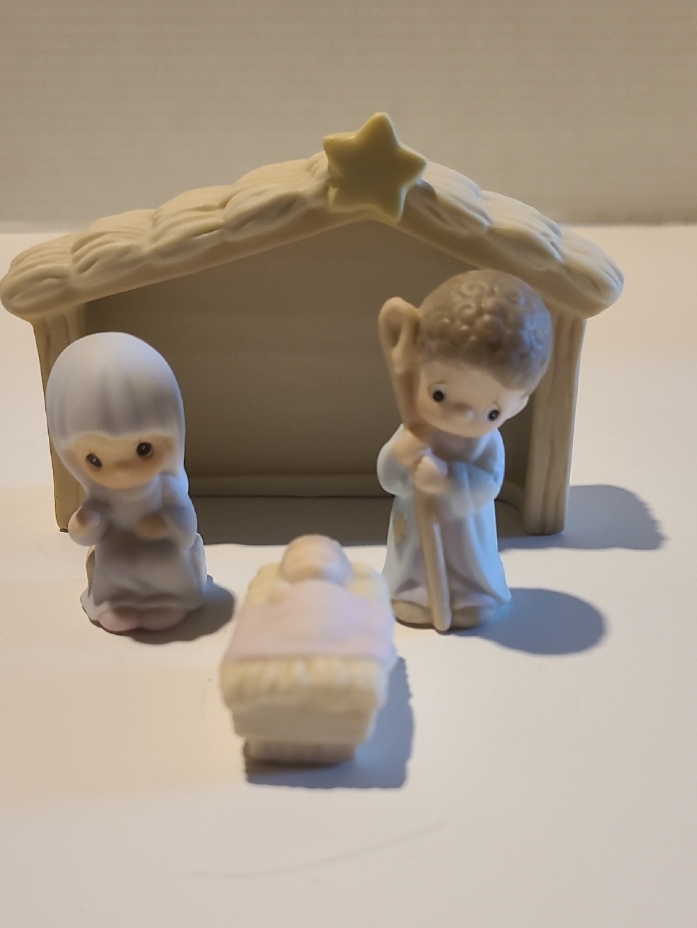 Precious Moments Porcelain Mini Nativity Set in Cream, Light Blue, Pale Pink
